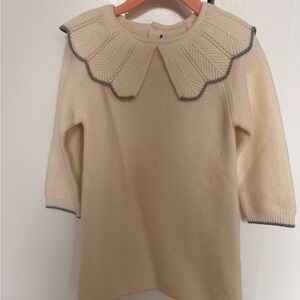 Jacadi Cream Knit Dress with Gray Trim